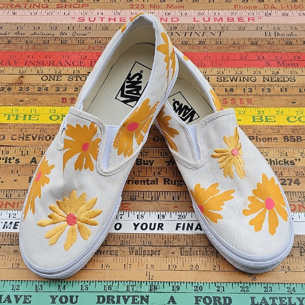 Vans Floral Slip-On Sneakers - Yellow and Pink